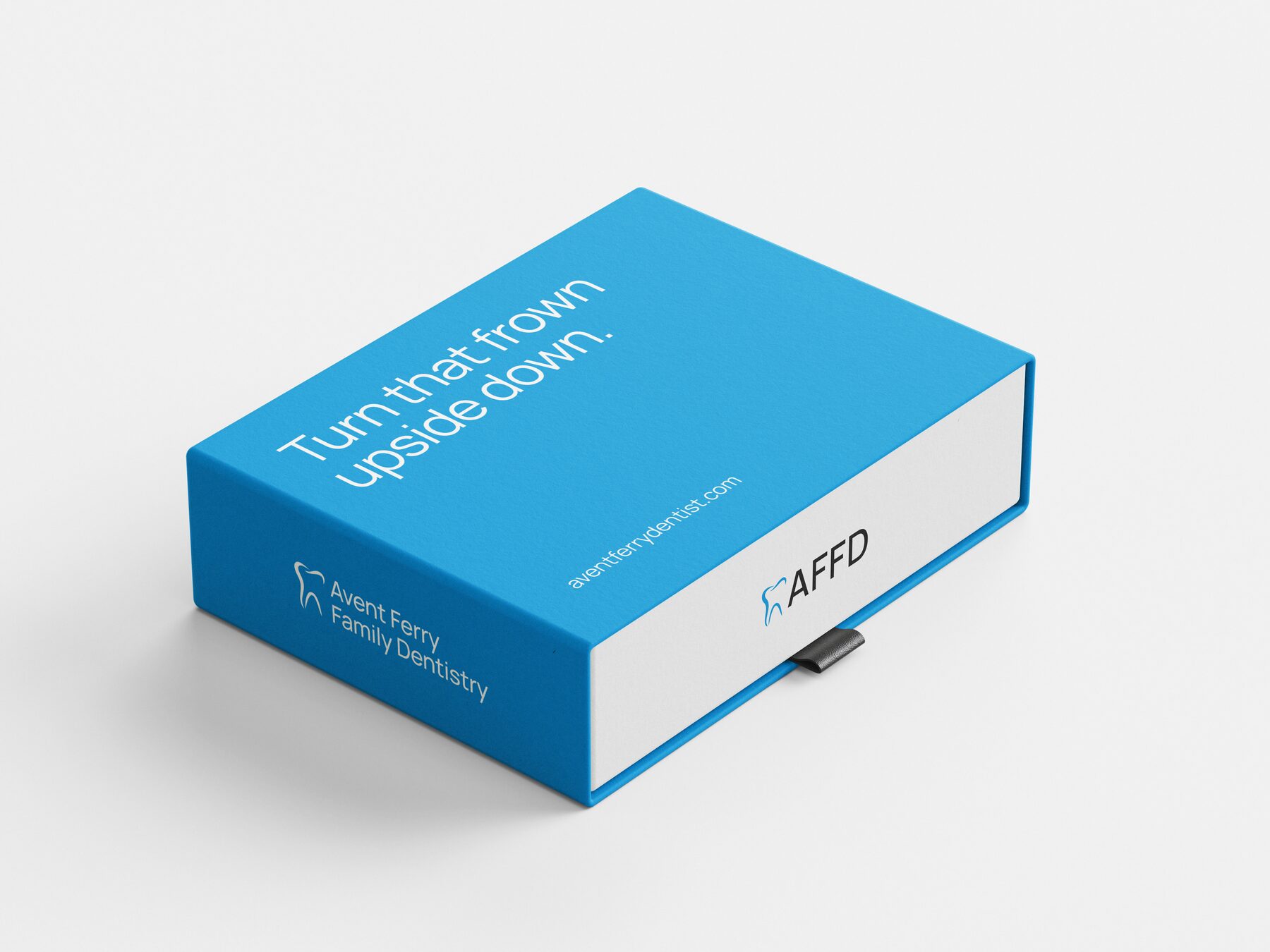 Sliding drawer box packaging mockup for Avent Ferry Family Dentistry