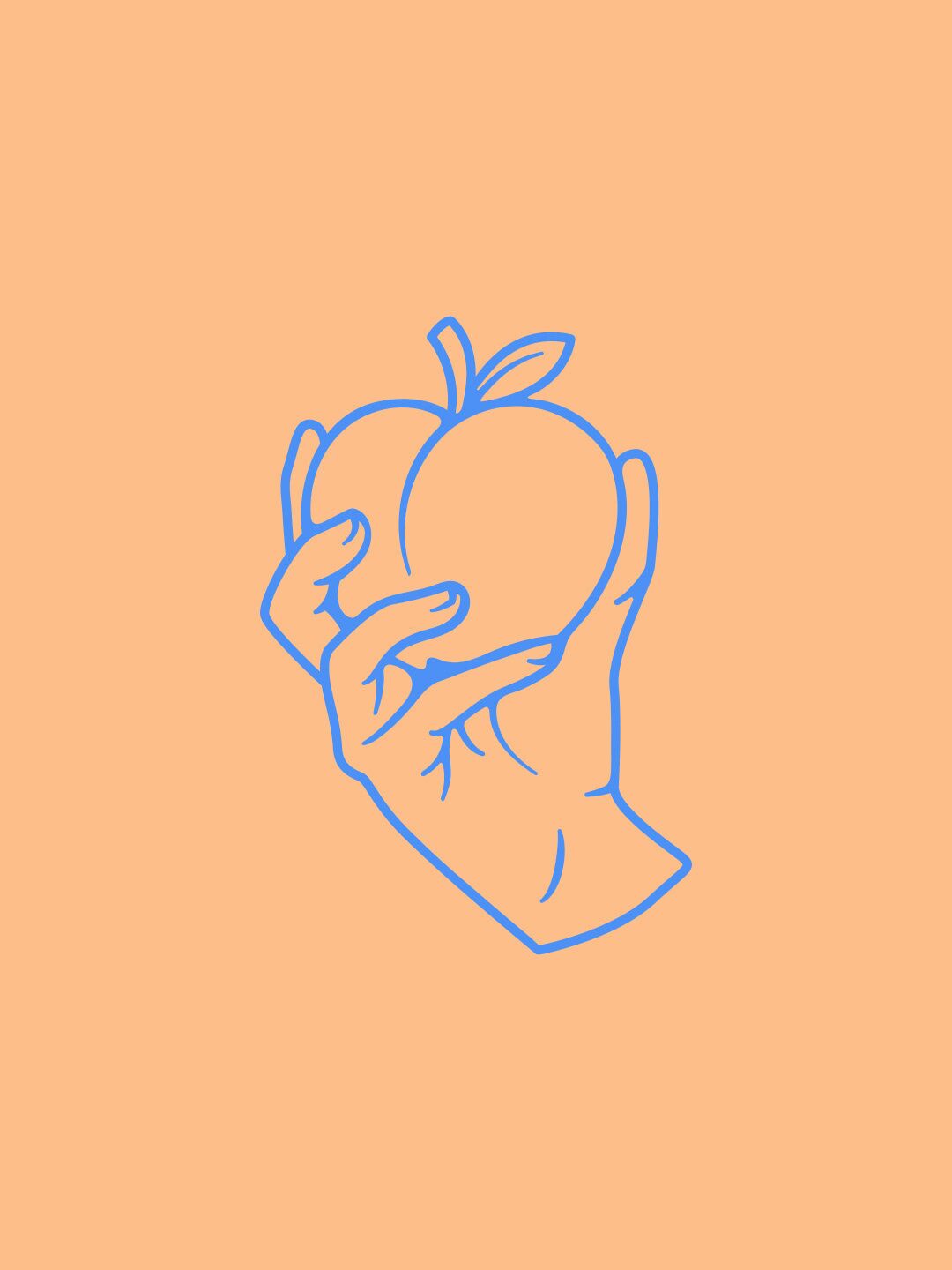 Line illustration of hands holding a peach for the 'Drew's Last Bite' bachelor party brand
