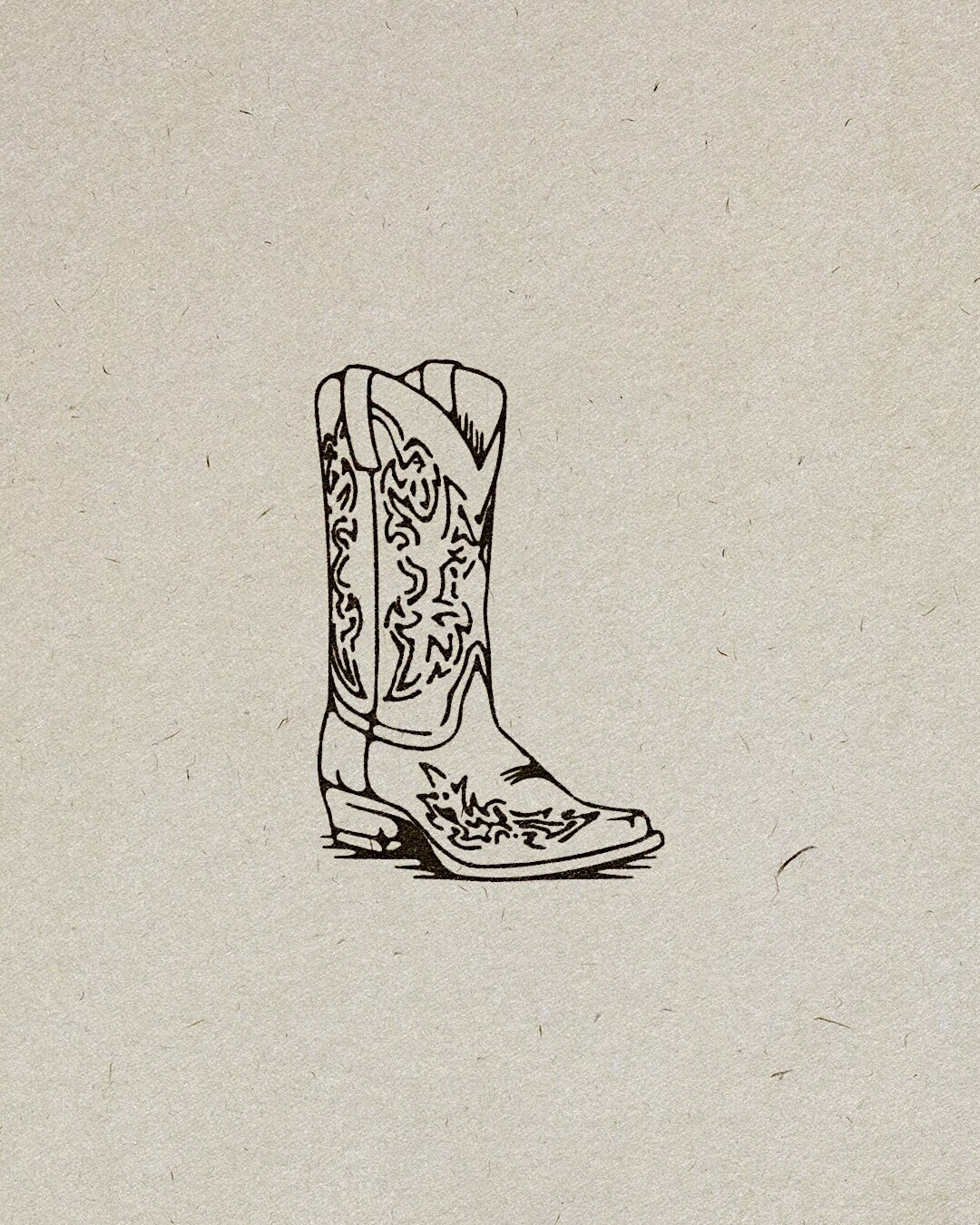 Vintage tattoo-flash style line illustration of a cowboy boot