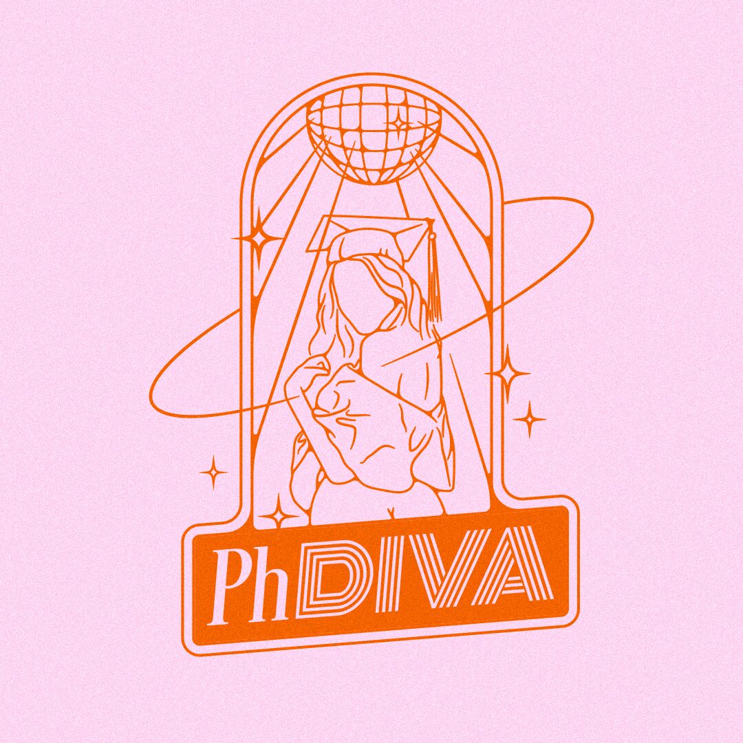 'PhDIVA' repeating wordmark pattern, Spotify playlist cover art