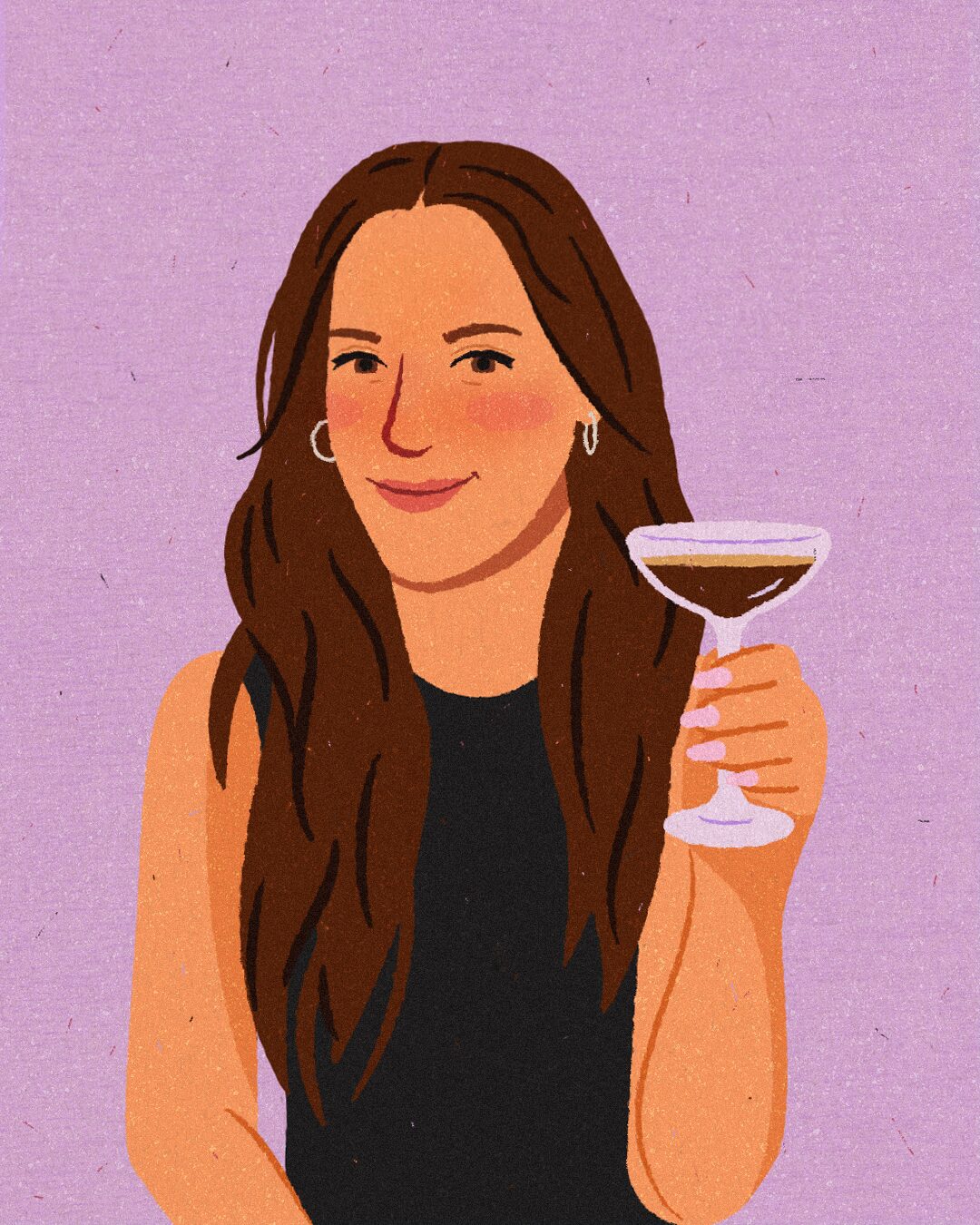 Illustrated portrait of a woman raising a cocktail glass