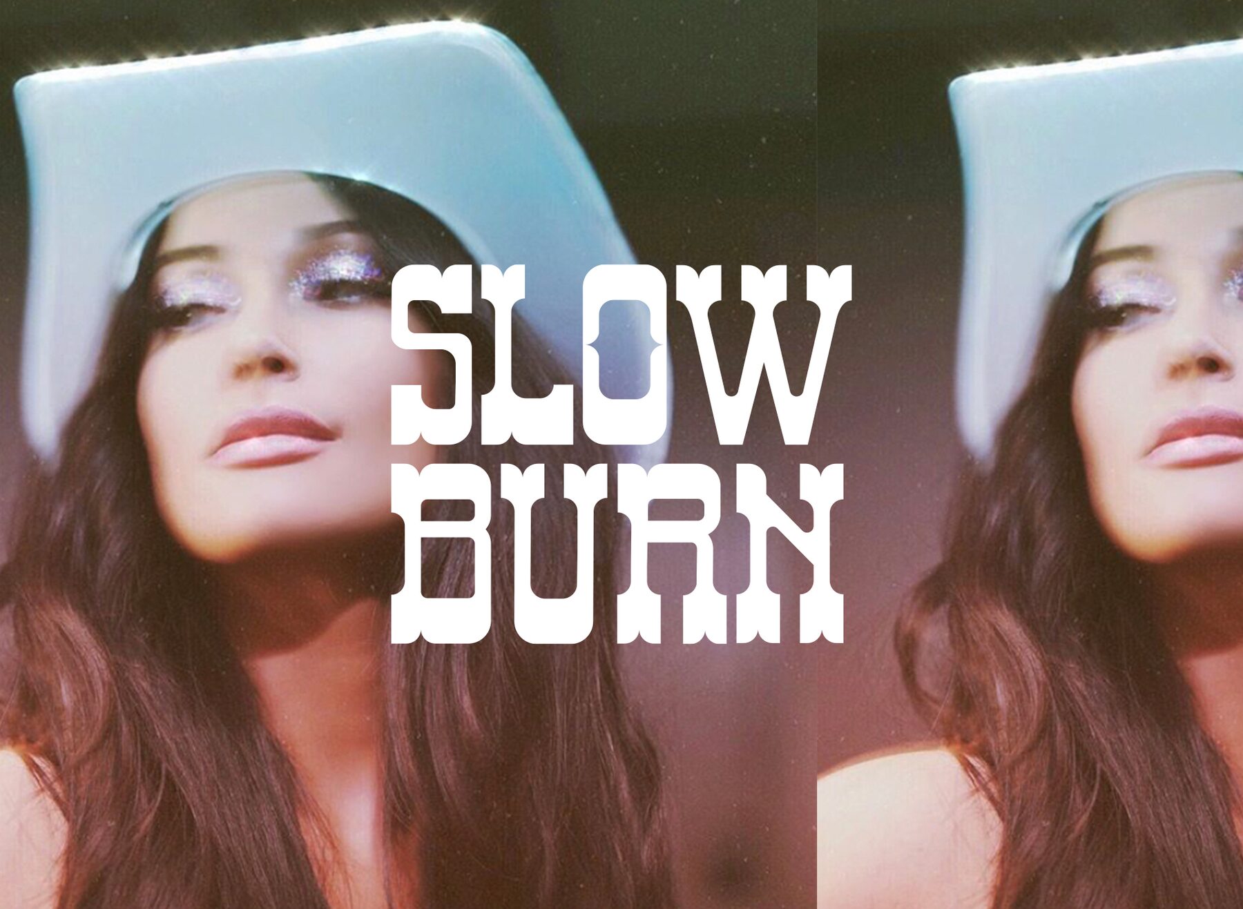 Qowboy typeface demo reading 'Slow Burn' overlaid on a portrait photo
