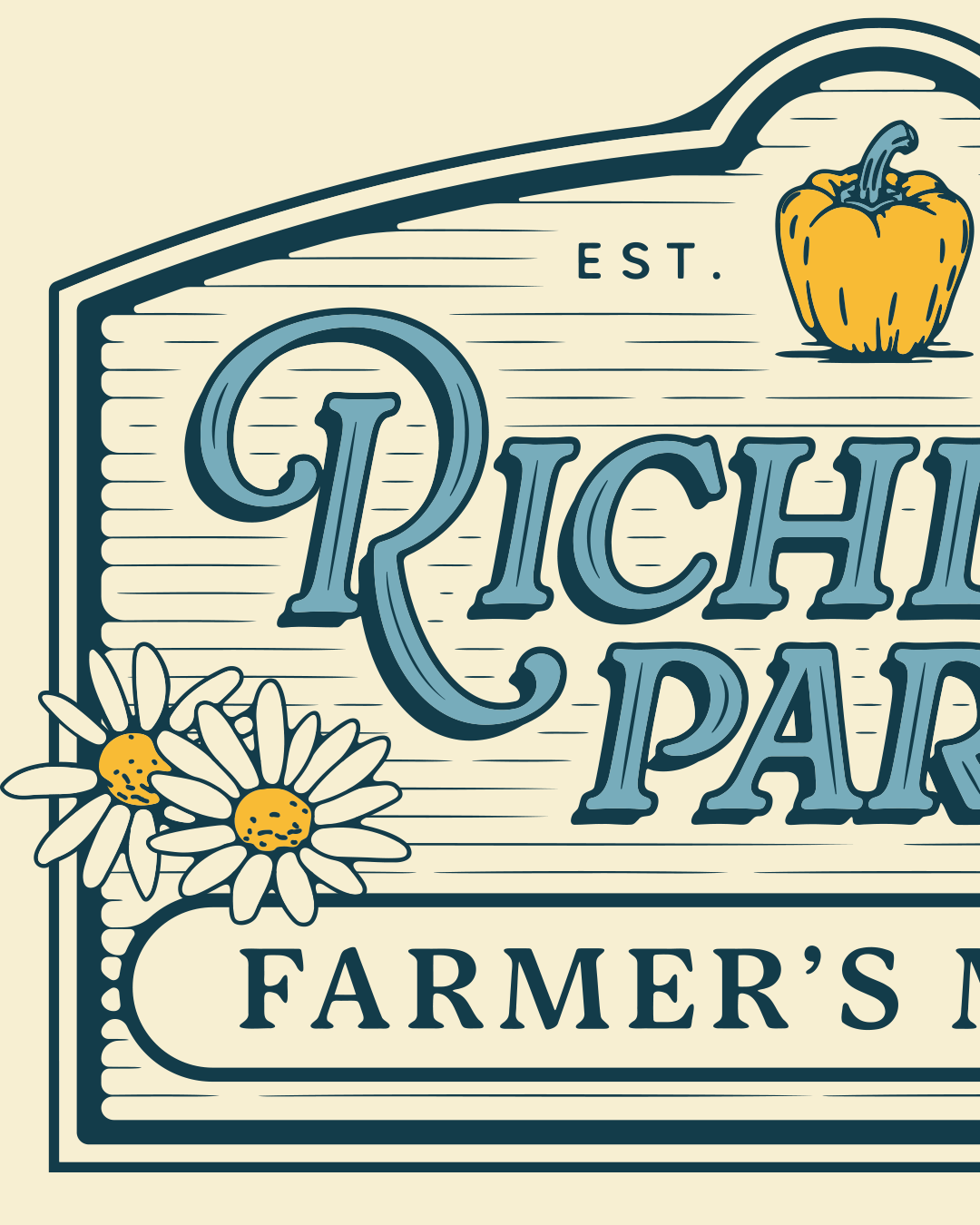 Close-up detail of the Richland Park Farmer's Market badge design