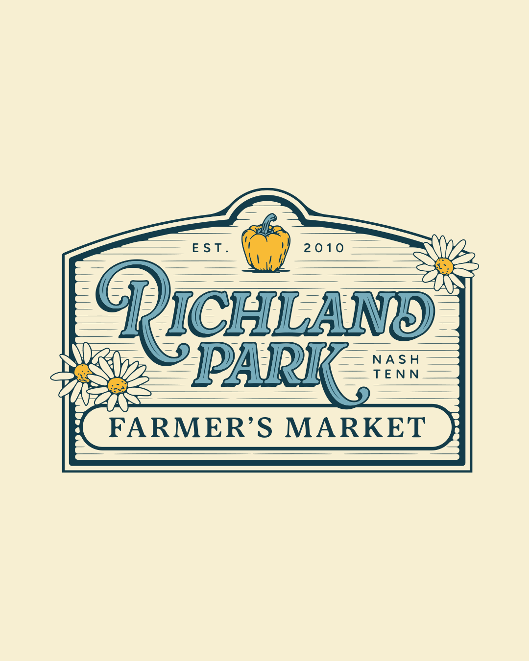 Vintage-style badge illustration reading 'Richland Park Farmer's Market'