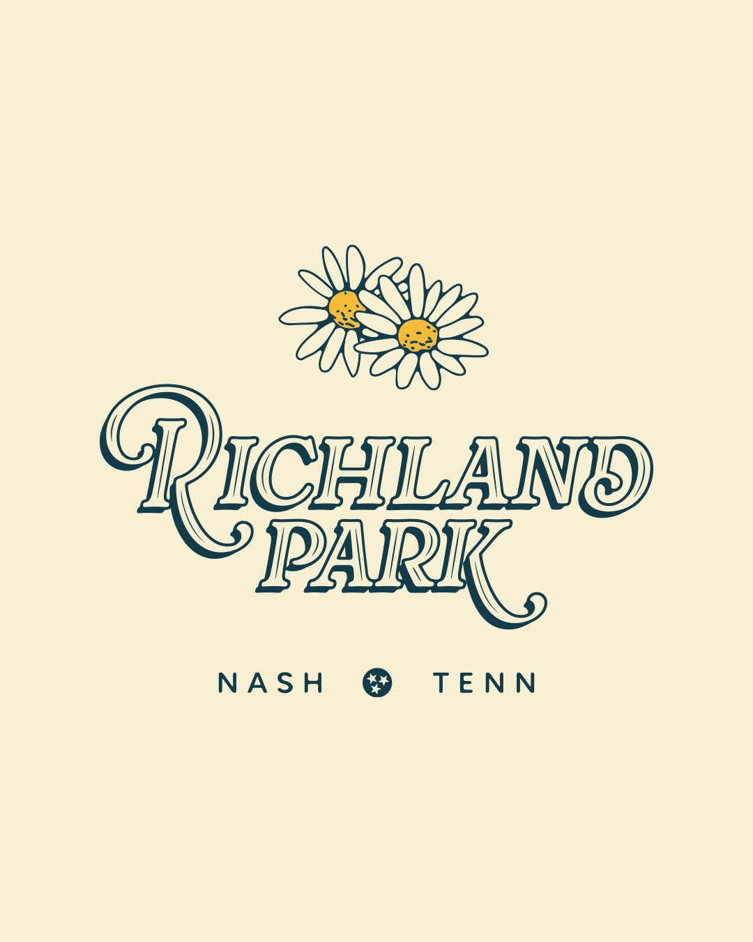 'Richland Park' wordmark with a daisy illustration