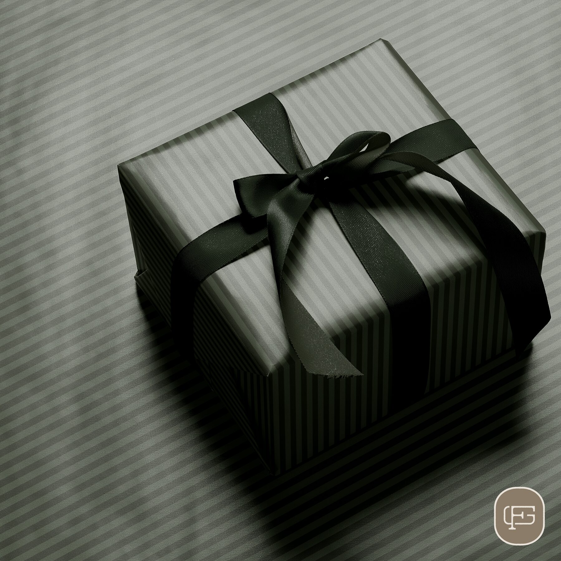 Green striped wrapping paper gift box mockup