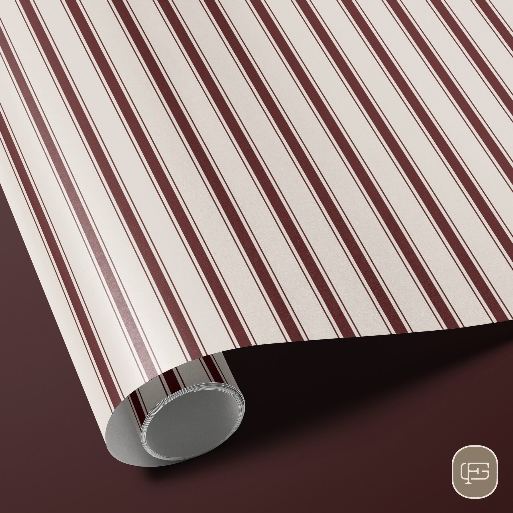 Red and cream striped wrapping paper roll