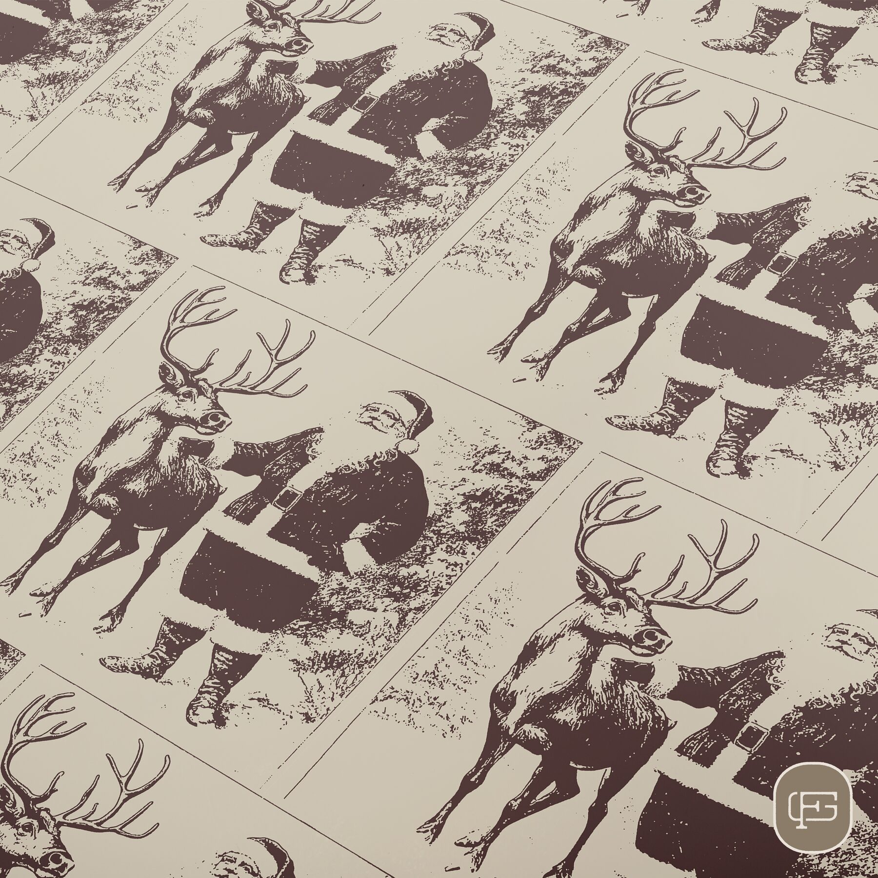Santa-themed wrapping paper design
